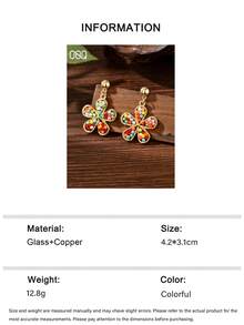 1 Pair Vintage Elegant Handmade Woven Floral Crystal Hoop Earrings, Luxury Handcrafted Beaded Flower Earrings Suitable For Valentine's Day, Music Festival, Wedding, Gift For Friends And Lovers, Suitable For Women's Daily, Vacation, Party Wear (Handmade Bead Color And Position Random) - Color - View 6