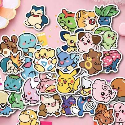 pokemon 50pcs Cute Stickers, Super Pocket Monster Series Stickers, Decorative Stationery