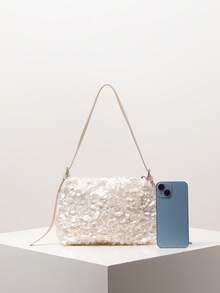 Bolso de hombro con lentejuelas, bolso elegante para mujer, adecuado para gala, atuendos de fiesta, baile de graduación, boda, regalos para mujeres (patrón aleatorio) - Beis - Ver 3