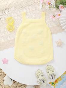 Baby Girls' Lightweight Knit Floral Embroidery Strap Romper Jumpsuit, Summer - Yellow - View 7