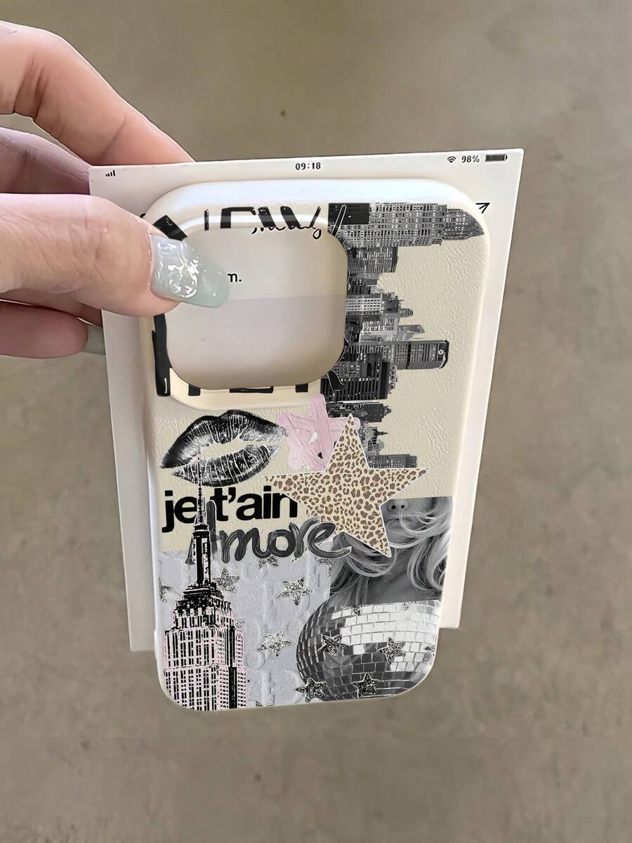 1pc White Matte Textured Lips & Girl Puzzle Pattern Phone Case, Suitable For IPhone 16 Pro Max, 17/16/15/14 Plus, 13/12/11 Protective Cover - Multicolor - View 1