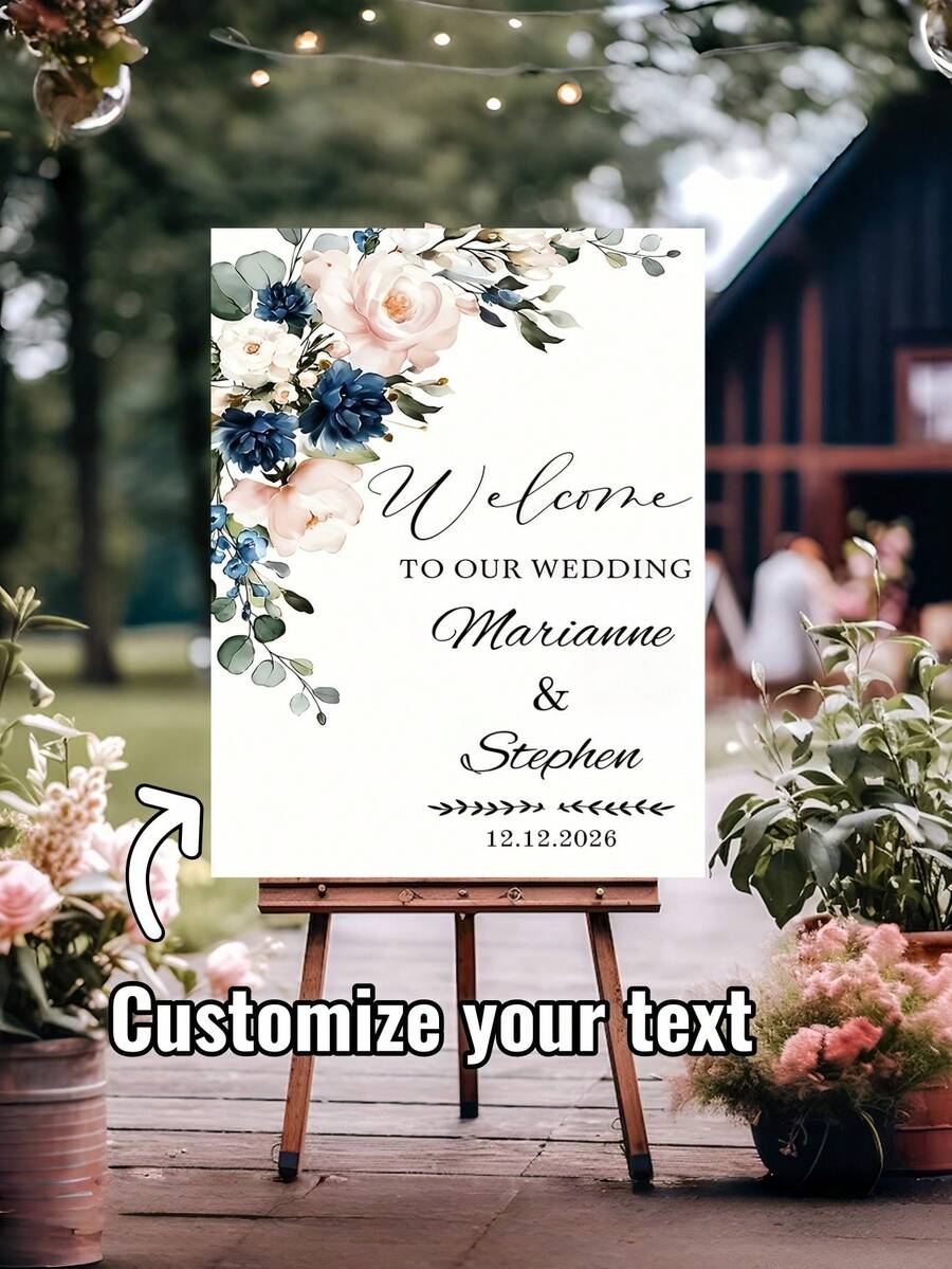 Customized Wedding Welcome Poster - Vertical Decorative Poster Suitable For Weddings, Birthdays, Corporate Events, Can Add Names/Text, Desktop Entrance Decor, No Stand Included, Multiple Sizes Available
