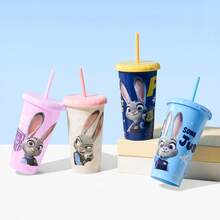 Miniso Disney Zootopia 520ml Plastic Straw Cup 4 Packs Set, 2 Styles, Viral Gift - Multicolor - View 2