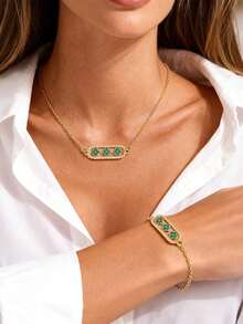 This 2 Pieces Summer Set Includes A 14K Gold-Plated Openwork Four-Leaf Clover Bracelet And Necklace, Suitable For Everyday Wear And Festive Occasions. - Multicolor - View 8