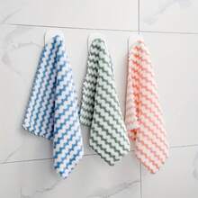 3-Absorbent Microfiber Kitchen Cloths - Scrubbing Dishes And Cleaning Surfaces, Easy To Clean, Modern Design, Square Shape, Recommended Hand Washing, Featuring Blue, Pink, And Green Stripes - 任何顏色 - 查看 8