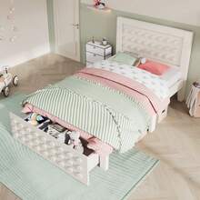 Wooden Single Bed 90x200 Cm, Children's/Youth Bed With Creative Block Design, Solid Wood Bed Frame With Slatted Base, With Drawers & Under-Bed Storage, White, Without Mattress - White - View 1