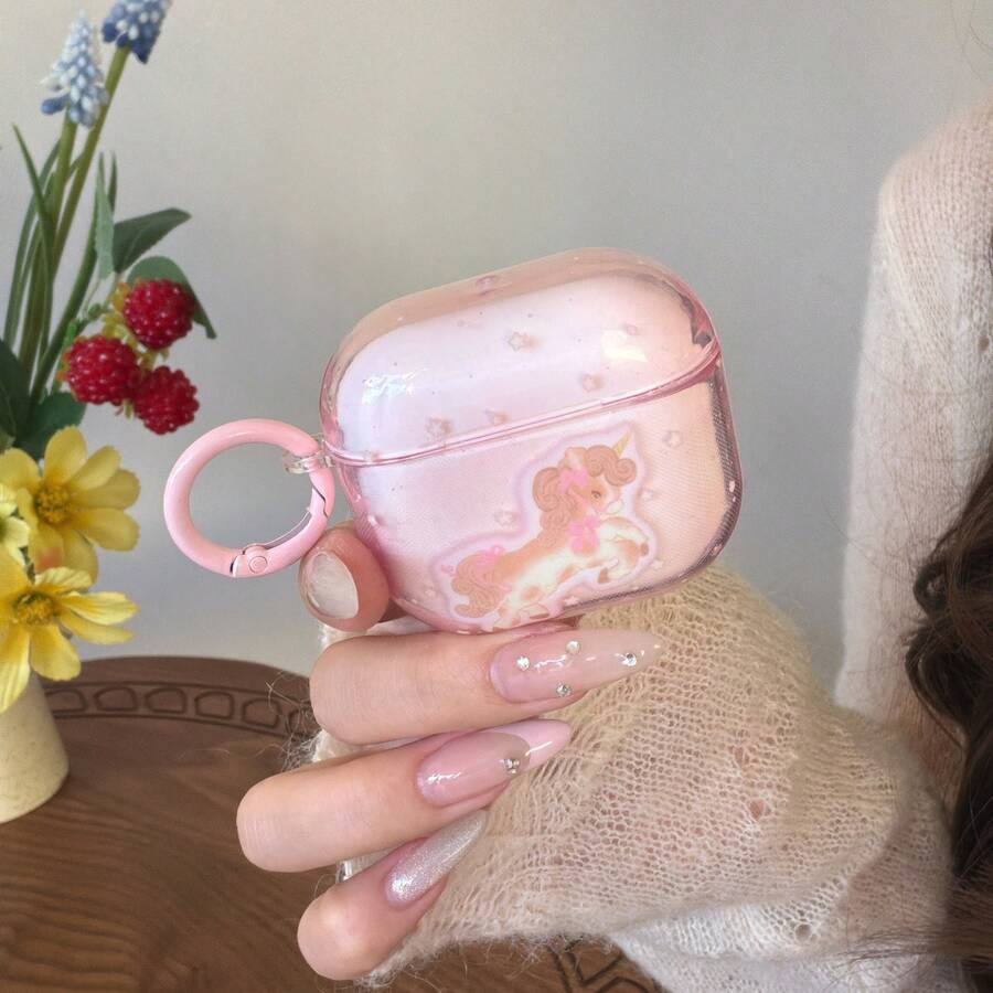 极简半透明粉色星星、蝴蝶结、天使、小马耳机保护套，兼容 Pro 3、新款Pro 2、可爱Apple 4，极简3代个性化耳机保护套，适合女孩使用。