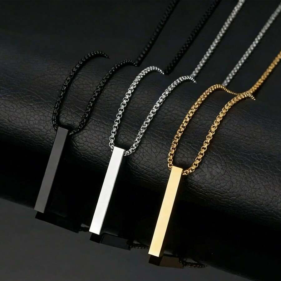 1件装时尚长款圆柱形吊坠项链 - 简约时尚光滑表面设计 - 男女皆宜的时尚节日礼物 - 彩色 - 查看 1