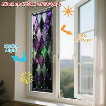 IVN Privacy Window Film Stained Glass Window Cling Purple And Green Design Decorative Static Cling Window Sticker Bathroom Entry Door 17.X 39.3 Inch - Berlian Ungu dan Hijau - View 4