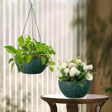 8 Inch Small Hanging Planters For Indoor Outdoor Plants, 2 Pack Hanging Flower Pots With Drainage Holes And Chain, Plastic Hanging Baskets For House Plants, Black With Green Speckles - 8inch 2pcs-Black With Green Speckles - 查看 7