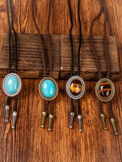 Bộ 4 chiếc dây chuyền Bolo kiểu xoắn ốc, khung nổi, đính đá quý, thích hợp cho cả đám cưới và đeo hàng ngày, phong cách phương Tây đa năng.