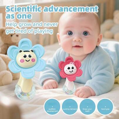 1pc Baby Soft Rubber Cartoon Toothbrush, Chewable & Boilable Educational Toy, Rotating Flower Gift