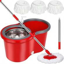 360° Spin Mop And Bucket Set Cleaning System,Mop And Bucket With Wringer Set For Home,Wet Dust Mop For Floor Cleaning With 4 Mop Heads - A - Xem 1