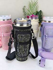 1 New High-Value Diamond Studded Ice King Water Bottle Cup Cover, Car Adjustable Bag With Bottle Cover, Crossbody Bag, Handbag With Water Bottle Protection Cover, Diving Material Water Cup Bag With Adjustable Shoulder Strap Crossbody, Easy To Carry For Work And Daily Commuting, Large Capacity Water Cup Cover - Multicolor - View 1