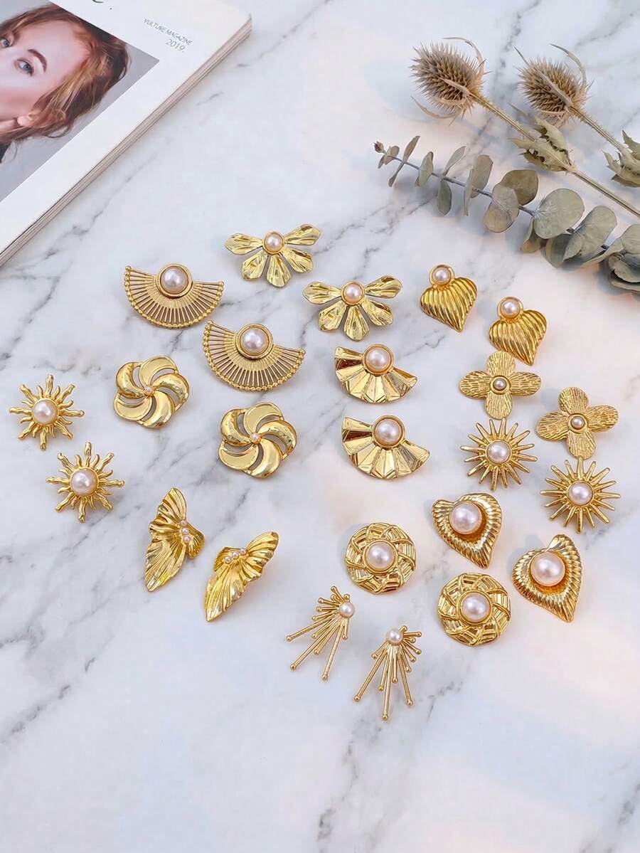 优雅珍珠耳环套装，女士金耳环套装，母亲节、感恩节礼物