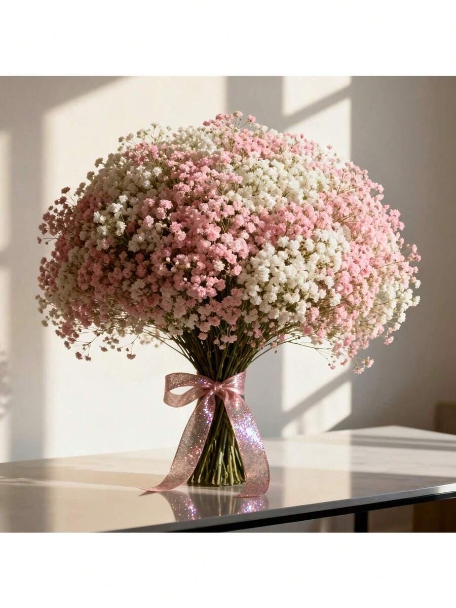 100 bông hoa baby's breath nhân tạo, màu trắng và hồng, hoa giả dùng để trang trí nhà cửa, bàn làm việc, tự tay cắm hoa, trang trí đám cưới và tiệc tùng, trang trí sân vườn trong nhà và ngoài trời. - Trắng Hồng - Xem 1