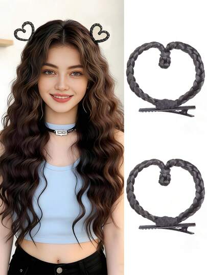 Phụ kiện tóc bện hình trái tim bằng sợi tổng hợp, kẹp tóc, kiểu tóc bện, phụ kiện tóc giả dễ thương và ngọt ngào phù hợp cho phụ nữ.