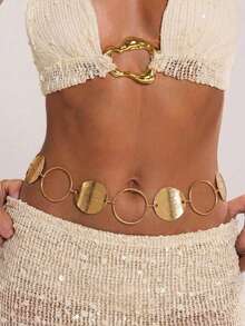 1pc Fashionable Personalized Exaggerated Metal Disc Splice Waist Chain Body Chain, Versatile Decoration For Dresses, Suitable For Street, Commute, Beach, Vacation And Multiple Occasions - Gold - View 6