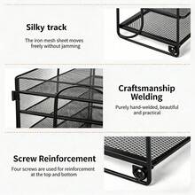 Desk Organizer, Multi-layer Letter Sheet, Stackable File Holder, Storage Bins with Handle, Office Supplies for A4 Document Sheet, Paper, Book, Magazine - Schwarz-4 Stufe - Übersicht 6