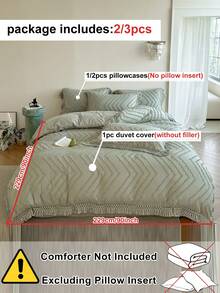 2/3pcs Bohemian Style Green Wavy Striped Cutout Tufted Duvet Cover Set With Tassels, Vintage Rustic Floral Polyester Bedding Set, Soft & Breathable, Machine Washable, Suitable For Bedroom, Guest Room, Dorm, Queen, King (1 Duvet Cover + 1/2 Pillowcase, No Filler) - Green - View 5