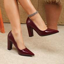 Women's Burgundy Patent Leather Block Heel Pumps – Elegant Pointed-Toe High Heels For Weddings, Parties & Formal Occasions - Bordeaux - Xem 3