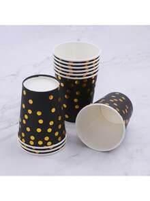 Bộ đồ dùng tiệc đen & vàng 20 món, bao gồm đĩa giấy chấm bi, đĩa tráng miệng và bộ đồ ăn bằng giấy đen & vàng, thích hợp cho sinh nhật, đám cưới, sự kiện và các dịp lễ. - vàng đen - Xem 5