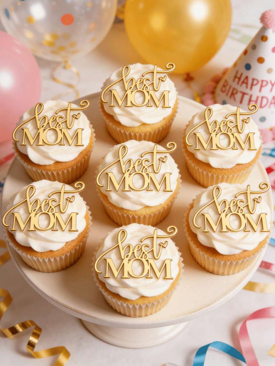 3件組母親節蛋糕插牌套組，金色壓克力「Best Mom」杯子蛋糕插牌，母親節主題蛋糕裝飾，適用於母親節派對、生日、感恩節，母親節禮品配件 - Style A - 查看 1