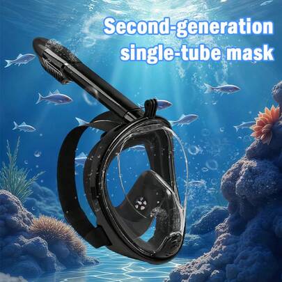 Adult Full-Face Snorkeling Mask With Camera Holder, 180-Degree Panoramic View, Dry Snorkel, Leak-Proof, Snorkeling Gear, Beach Essential, Beach Accessories, Pool Floatation Device.