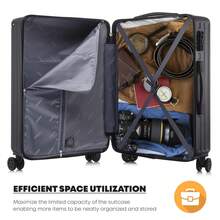 YONSLY Large Suitcase 20/24/28 Inches With YKK Zipper TSA Lock 4 360° Wheels Spinner Mesh Pocket Soft Rubber Handle Travel Suitcase For Short Trips - 黑色 - 查看 6