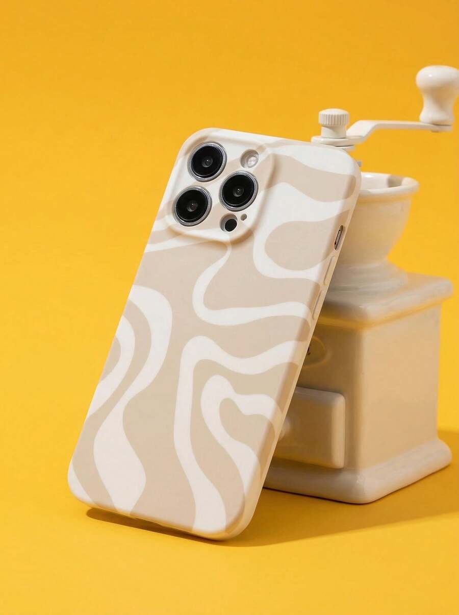 1个极简主义不对称拼接图案亮面硬壳手机壳，兼容 11/12/13/14/15/16 Pro Max