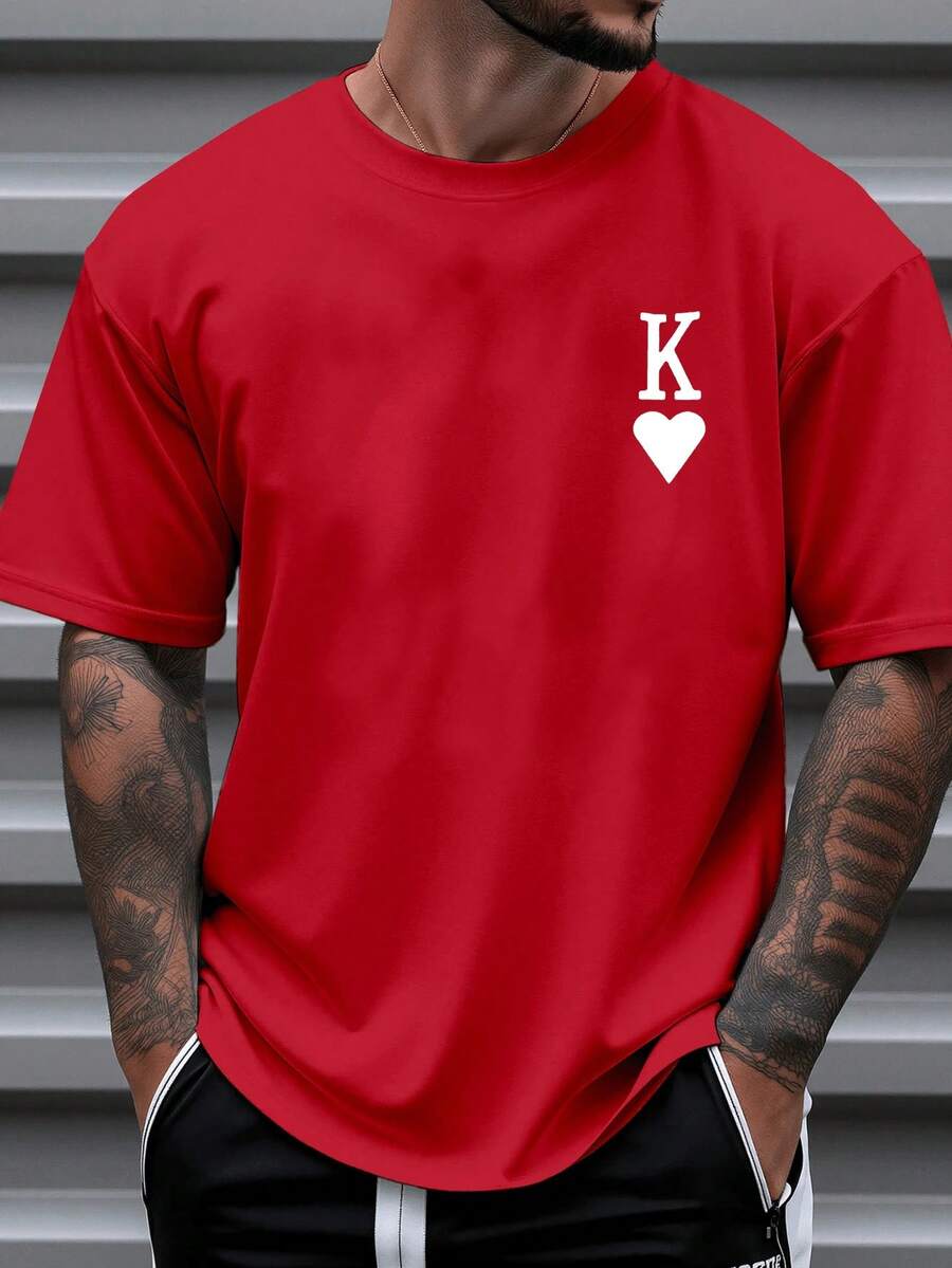 Nuevos productos de moda muy populares: Camiseta deportiva para hombre con estampado de letras elegantes (patrón impreso), top de verano hecho de algodón puro, agradable al tacto y cómodo, adecuado para deportes, para usar en casa y también para parejas. - Azul marino - Ver 1