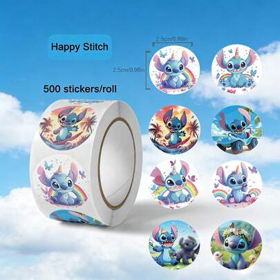 500 piezas/Rollo Pegatinas de Puntada, Cinta Decorativa de Washi con Dibujos Animados de Lilo y Stitch, Pegatinas Lindas para Decoración DIY, Tono de Color Suave, Rollo de Pegatinas del Adorable Personaje de Dibujos Animados Stitch - Ideal para Manualidades, Envoltura de Regalos, Decoración de Teléfonos y Tazas, Temas de Cumpleaños y Proyectos DIY, Cuadernos Divertidos, Teléfonos, Equipaje, Portátiles, Refrigeradores, Bicicletas, Regalo Lindo