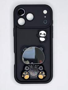 1个多巴胺灵感可爱熊猫熊组合镜面手机壳，柔软硅胶防震保护套，兼容 16/17 Pro Max、Galaxy A56 5G、Smart 8、Note 14 5G、Moto E22/E22i、A54 - 黑色 - 查看 3