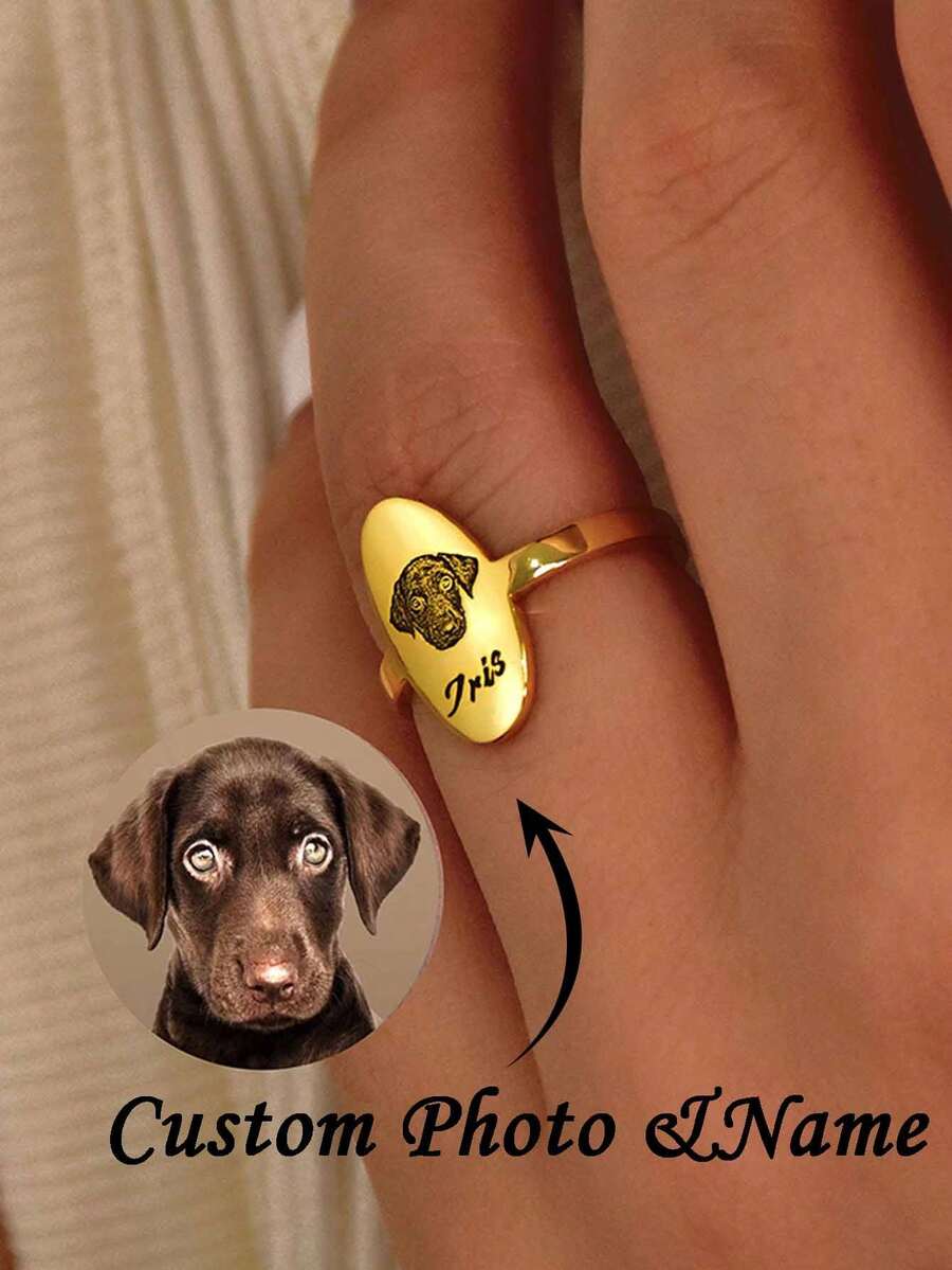 1 chiếc nhẫn ảnh tùy chỉnh, nhẫn hình bầu dục khắc tên và ảnh thú cưng, khắc ảnh chó hoặc mèo, có thể đeo chồng lên nhau, quà tặng cá nhân hóa cho mẹ, quà tặng cho người yêu thú cưng, quà tặng Ngày của Mẹ, nhẫn tùy chỉnh, trang sức mùa hè, quà tặng kỷ niệm. - Nhiều màu - Xem 1