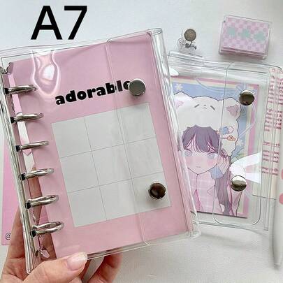 1pc A7 Transparent Double-Ring Binder Cover, Small Card Holder, Photo Album, Notebook, Diary, 6-Ring Loose-Leaf, 3-Inch Fandom Collection