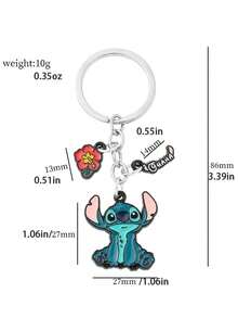 Disney, 1pc Cute Stitch Metal Keychain: A Cartoon Stitch Keychain Featuring A Flower Pendant, Perfect As An Accessory For Travel Backpacks. Ideal For Attaching To Bags And Keys, It Makes An Excellent Valentine's Day Gift For Your Partner! - Multicolor - View 8