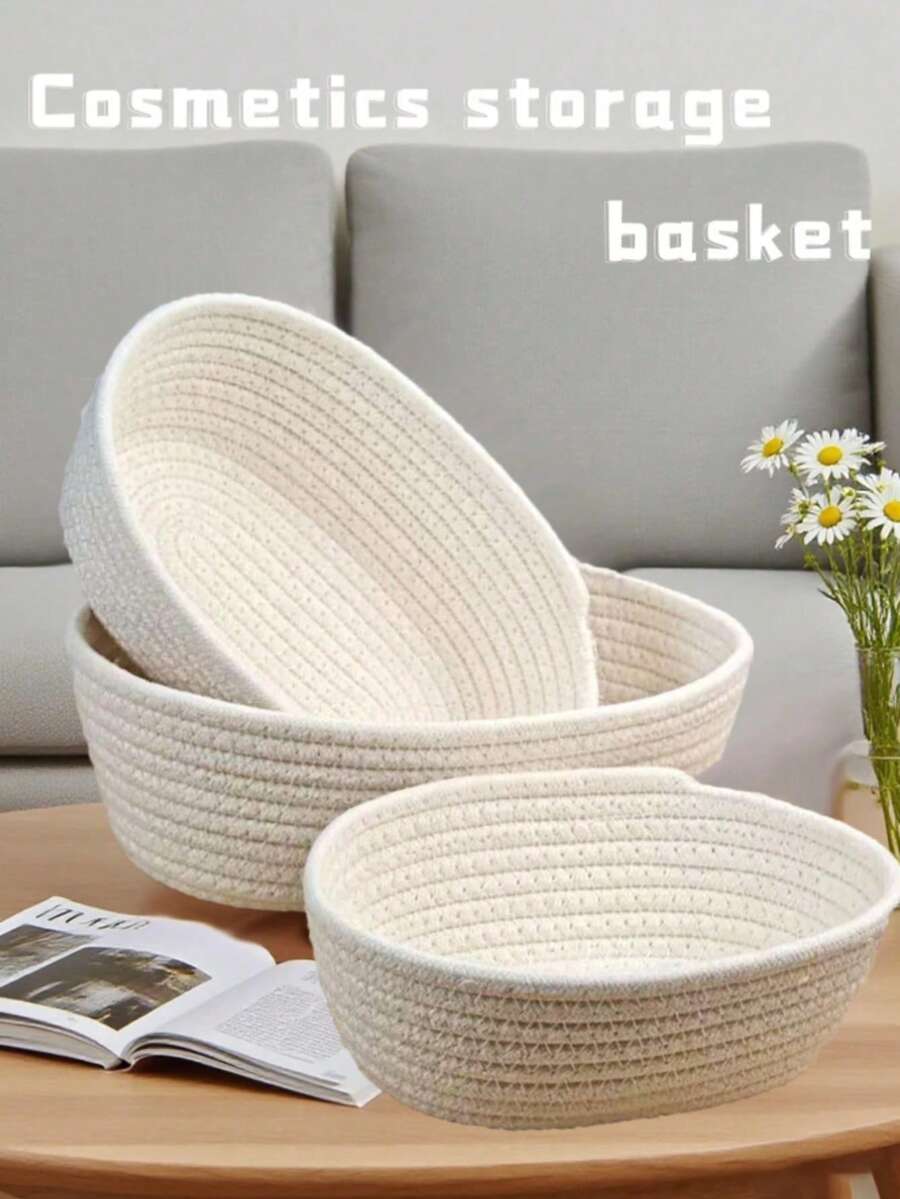 1/3 piezas Cesta de almacenamiento tejida minimalista, organizador de escritorio de gran capacidad, almacenamiento de juguetes y libros, diversos contenedores de almacenamiento, accesorios para dormitorio y sala de estar, herramienta de organización para oficina y dormitorio, organización y decoración del hogar