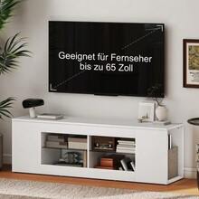 140cm TV Stand, TV Unit, 6 Compartments, 2 Glass Shelves, Particle Board, White - White - View 7