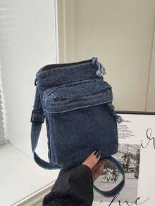 Borsa da telefono casual in denim con design a cerniera, adatta per uscite quotidiane, pendolarismo per lavoro, può essere indossata come borsa a spalla o a tracolla - Multicolore - Visualizzare 16