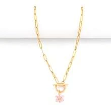 1pc Simple Colorful Artificial Crystal Flowers Toggle Clasps Pendant Stainless Steel Paper Clip Chain Necklaces For Women - Flower - View 3