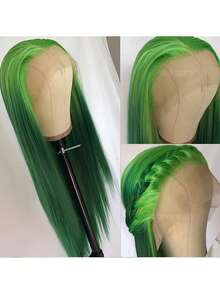 13x4 Lace Front Wig, Green Ombre Lace Synthetic Hair, Pre-Plucked, Heat Resistant Fiber, Straight Style, Suitable For Daily Wear, Festivals And Cosplay - Ombre - View 4