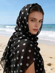 1pc Women's Elegant Classic Polka Dot Printed Chiffon Scarf, Breathable Lightweight Shawl Suitable For Daily Wear And Summer Travel Sun Protection - Multicolor - View 3