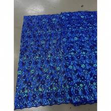 Vải ren đuôi cá đính sequin màu xanh hoàng gia, vải ren Pháp cao cấp của Nigeria, vải may váy cưới bóng bẩy, sang trọng. - A - Xem 6