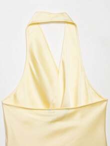 Top de satén con escote en V sexy para mujer, primavera/verano - amarillo ganso - Ver 6