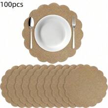 33,5 cm Rond Napperon en lin floral, tapis de table à dîner rustique de style ferme réutilisable pour mariage, fête, automne - Nude - Voir 17