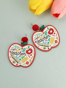 1 Pasang Anting-Anting Apel & Pensil Lucu, Hadiah Hari Guru, Musim Kembali ke Sekolah, Hadiah Wisuda untuk Guru (Kartu Ucapan Tidak Termasuk) - MultiWarna - View 2