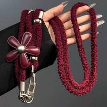 1pc Adjustable Plush Flower Phone Lanyard, 2-In-1 Wrist Strap & Crossbody Phone Chain, Luxury Bee Camera Shoulder Strap, Autumn/Winter - Multicolor - View 1