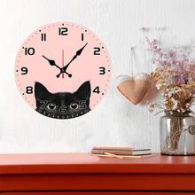 Cute Black Cat Background Wall Clock - 10inch Wooden Veneer Round Silent Flat Wall Clock - Batteries Not Included - Suitable For Living Room, Bedroom, Outdoor Party Decoration, Holiday Gift, Festive Room Decoration Geometric Wall Clock,Battery Operated Wall Clock,Battery Wall Clock,Silent Wall Clock,Reloj De Pared,Room Decor,Clock - Style 1 - View 7
