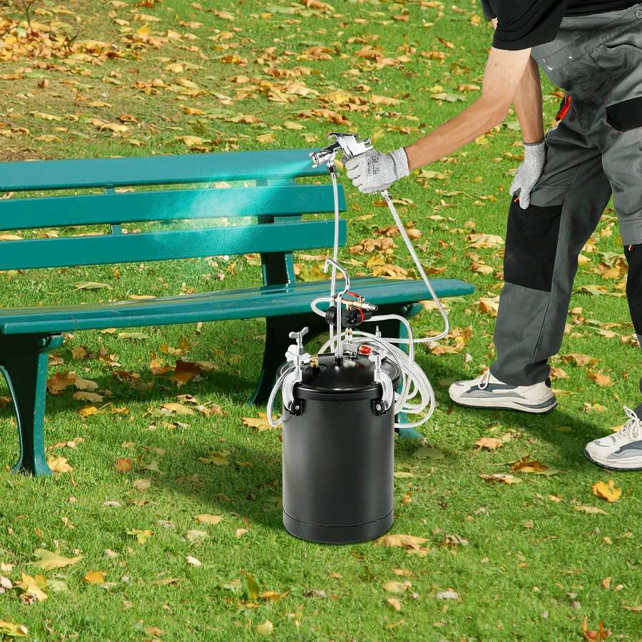 Druckbehälter für Sprühfarbe, 15 L Druckbehälter, 60 psi einstellbarer Druck, Stahl-Druckbehälter-Farbbehälter mit Spritzpistole, Schläuchen, Druckmesser, für Heimdekoration, Industrielackierung - Manuell 15 4,0 mm - Übersicht 1