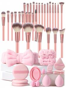 48PCS Makeup Tools Set Including:30PCS Makeup Brush Set+1pc Hairband+2PCS Hand Bowl Strap+3PCS Circular Powder Puffs+1pc Makeup Brush Cleaning Tools+3PCS Mini Makeup Sponges+3PCS Mini Air Cushion Powder Puffs+2PCS Makeup Sponges+3PCS Triangle Powder Puffs,All-In-One & Beginner-Friendly | Travel-Ready & Gift-Ready | Perfect For Newbies/Her - Multicolor - View 13